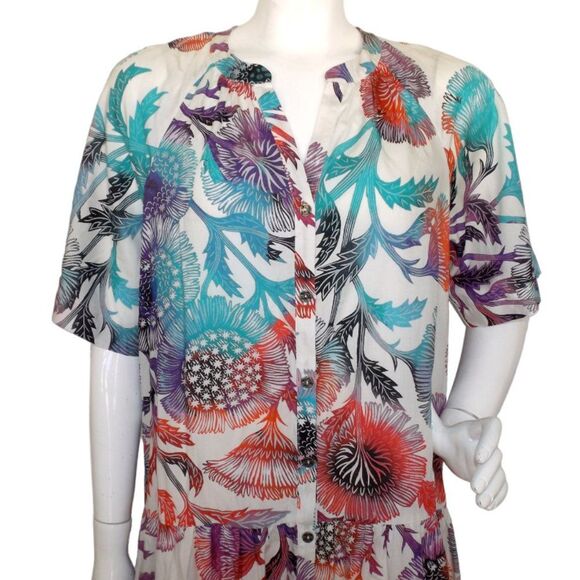 new TUGBOAT/Anthro Dress, M, Midi/Tiered Skirt, Multicolor Floral, Buttons - Picture 2 of 14